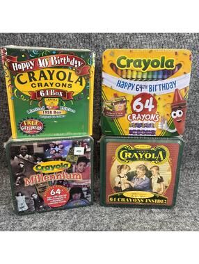 Crayola Sealed Tin Lot 1994 64th Birthday Millennium 40th Birthday Box Sealed